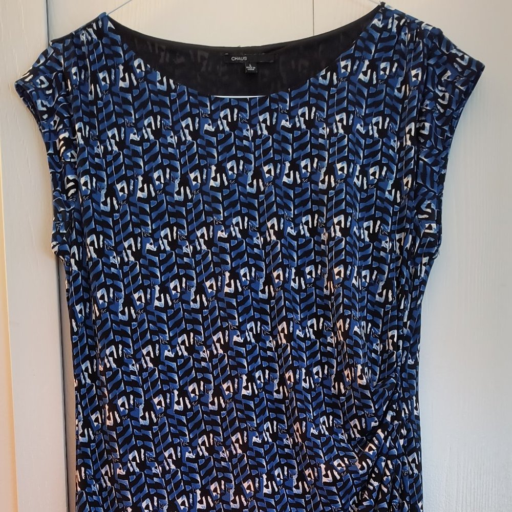 Chaus Blue/Black Patterned Dress - Size Large